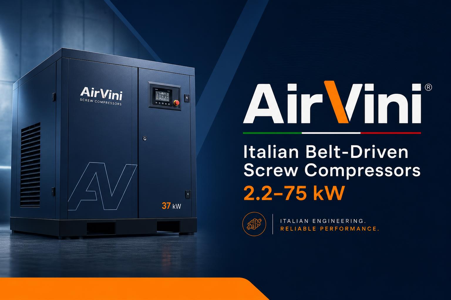 Italian Compressor AirVini — Italian Belt-Driven Screw Compressors 2.2–75 kW